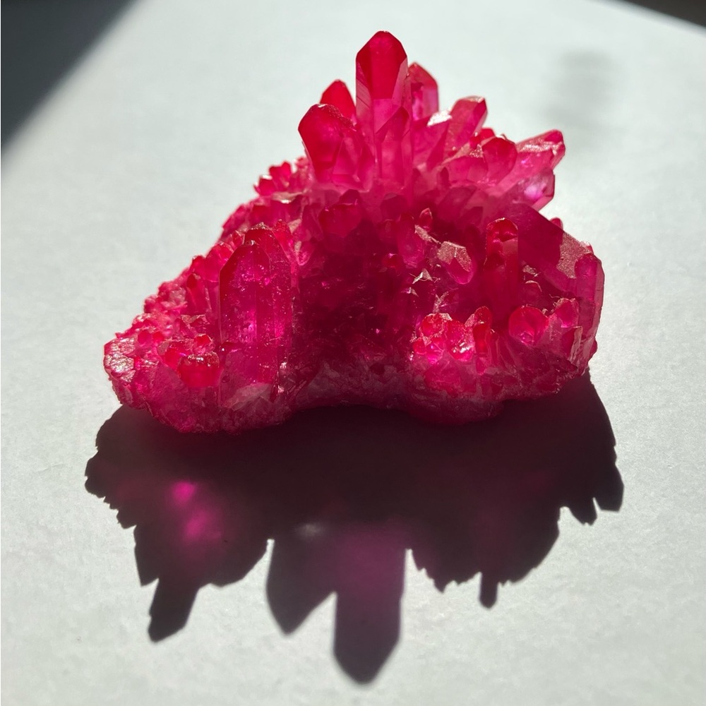 Vibrant Hot Pink Aura Quartz Crystal Cluster